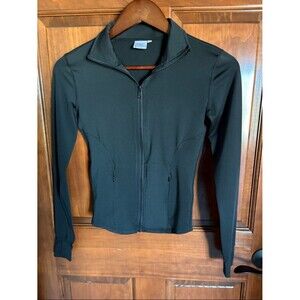 Black Zip-Up Slim Fit Athletic Jacket- Girls